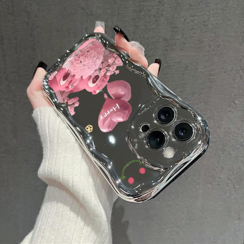 Pink Celebration: Balloons, Roses, And Smiles Painted Electroplated Cream Soft Protective Phone Case Compatible With IPhone 16 15 14 13 12 11 Pro Promax 16 15 14 Plus Cute & Fashionable Thick Shock-Resistant Phone Cover